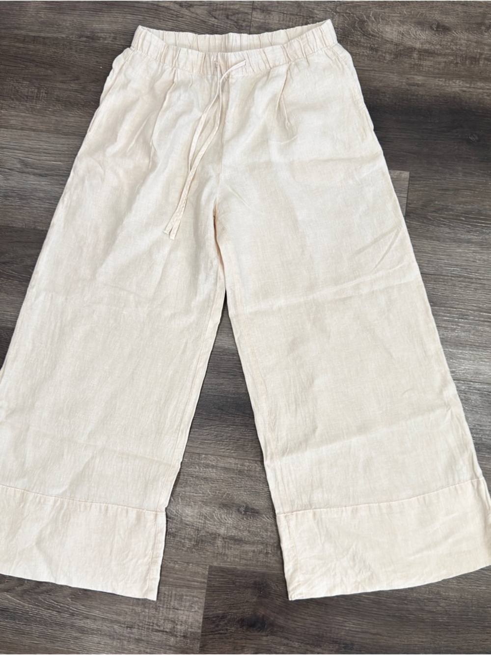 Zara women  Wide-Leg Drawstring Pants in Cream linen size M